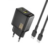 Chargeur Secteur GaN USB-C USB-A PD 30W Dudao A27TC + Câble USB-C - Noir