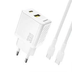 Chargeur Secteur GaN USB-C USB-A PD 30W Dudao A27TC + Câble USB-C - Blanc