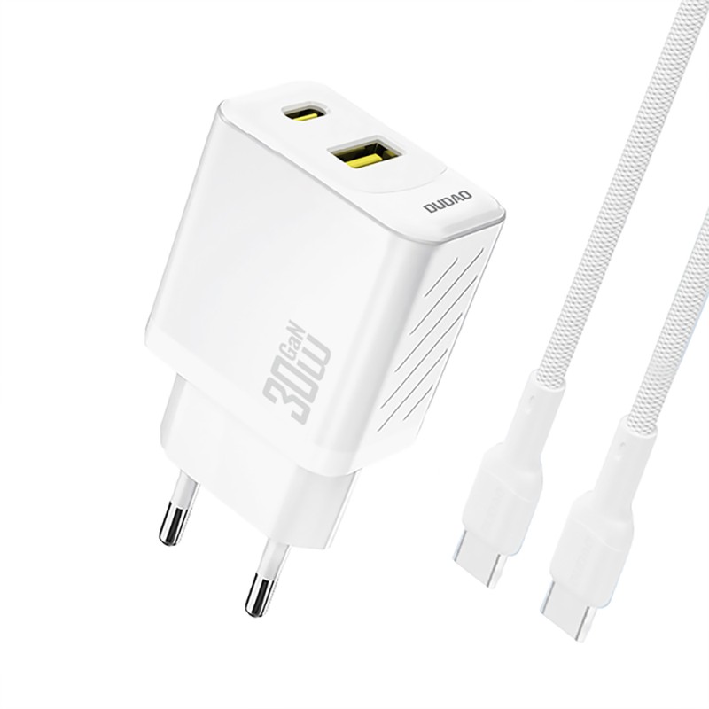 Chargeur Secteur GaN USB-C USB-A PD 30W Dudao A27TC + Câble USB-C - Blanc