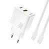 Chargeur Secteur GaN USB-C USB-A PD 30W Dudao A27TC + Câble USB-C - Blanc