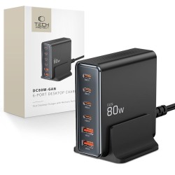 Station de Charge GaN 4xUSB-C 2xUSB-A PD80W QC3.0 Tech-protect DC80W-GAN
