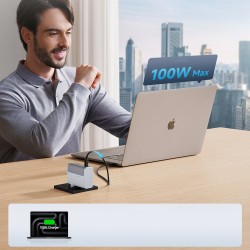 Chargeur Secteur GaN 2x USB-C 1x USB-A 100W Cuktech AD1003EU + Câble USB-C - Blanc