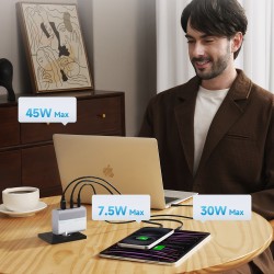 Chargeur Secteur GaN 2x USB-C 1x USB-A 100W Cuktech AD1003EU + Câble USB-C - Blanc