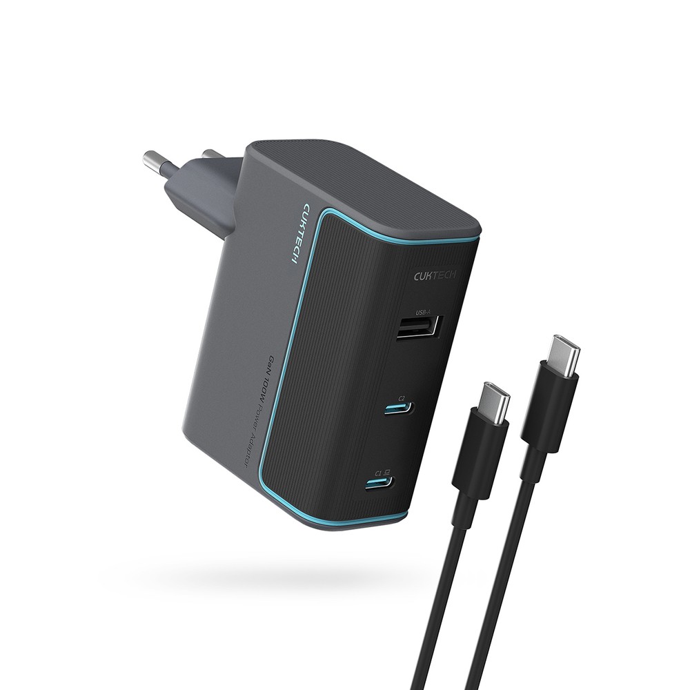 Chargeur Secteur GaN 2x USB-C 1x USB-A 100W Cuktech AD1003EUG + Câble USB-C - Gris