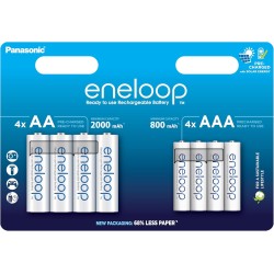 4+4 Piles Rechargeables AAA 800mAh et AA 2000mAh Panasonic Eneloop BK-KJMCDE44E