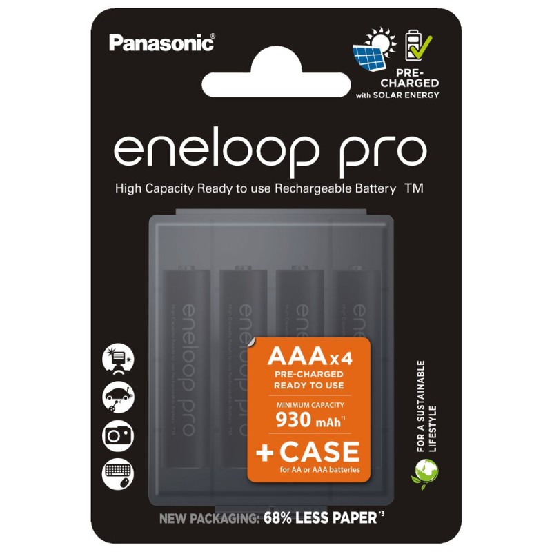 4 Piles Rechargeables AAA / HR03 930mAh Panasonic Eneloop Pro + Boite Stockage BK-4HCDEC