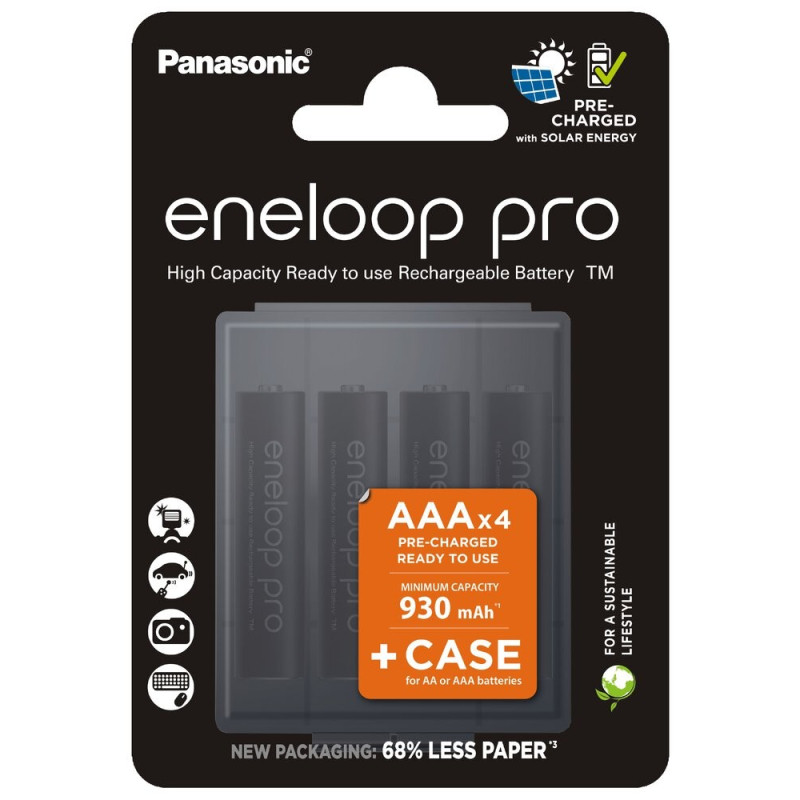 4 Piles Rechargeables AAA / HR03 930mAh Panasonic Eneloop Pro + Boite Stockage BK-4HCDEC