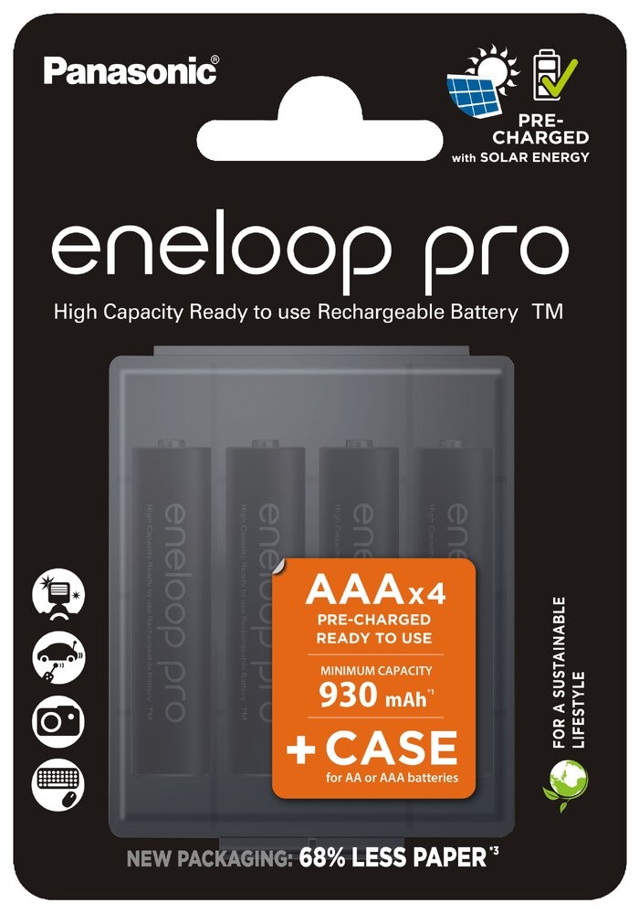 4 Piles Rechargeables AAA / HR03 930mAh Panasonic Eneloop Pro + Boite Stockage BK-4HCDEC