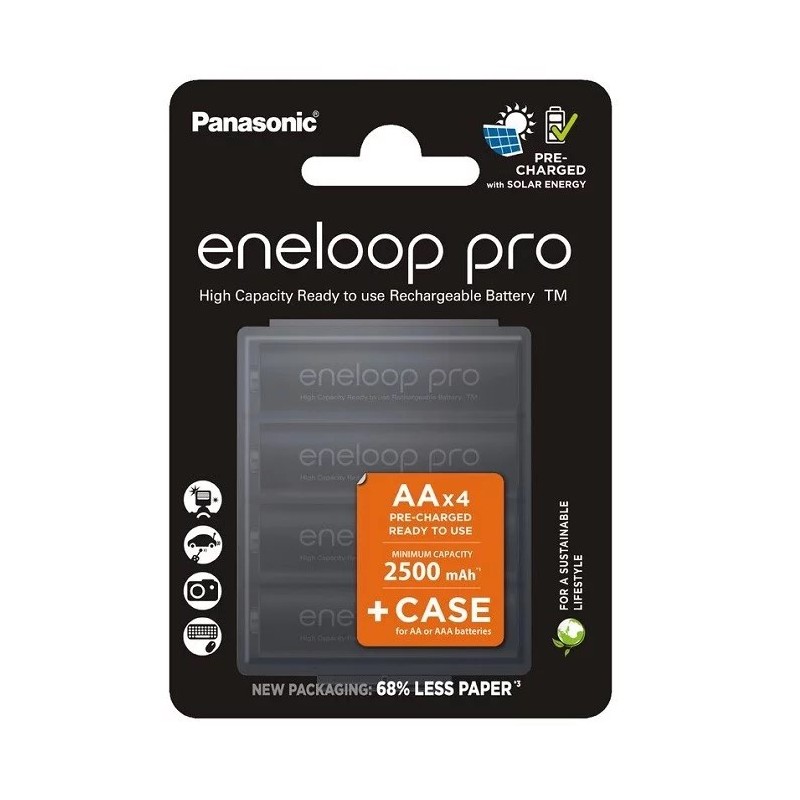 4 Piles Rechargeables AA / HR06 2500mAh Panasonic Eneloop Pro + Boite Stockage BK-3HCDEC