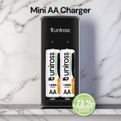 Chargeur Uniross Mini avec 2 piles AA 1000mAh
