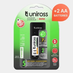 Chargeur Uniross Mini avec 2 piles AA 1000mAh