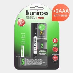 Chargeur Uniross Mini avec 2 piles AAA 600mAh