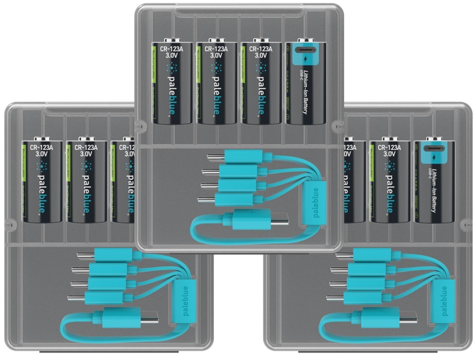 12 Piles Rechargeables USB-C CR123A 900mAh PaleBlue Voyager Lithium Ion 3V