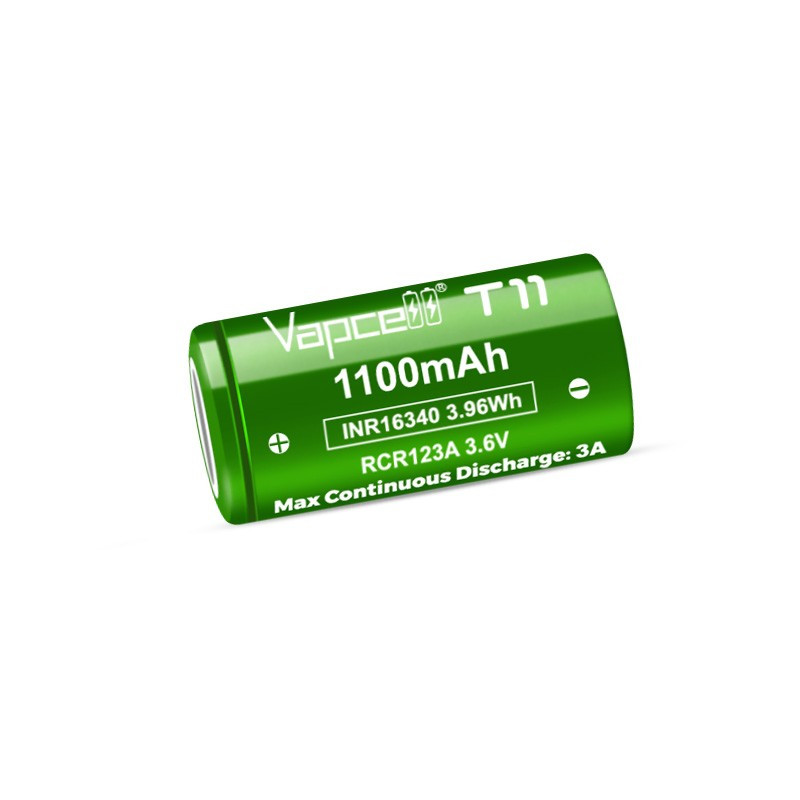 Pile Rechargeable INR16340 RCR123A T11 Vapcell Li-ion 3,7V 1100mAh 3A