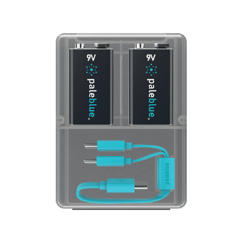 2 Piles Rechargeables USB-C 9V / 6LR61 560mAh PaleBlue Voyager Lithium Ion 3V