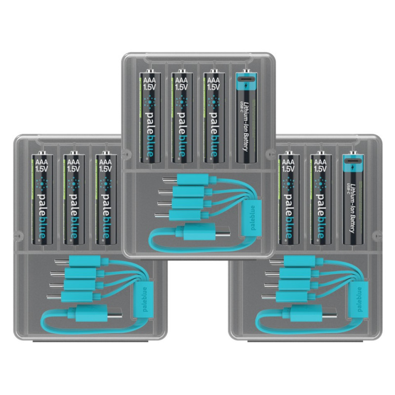 12 Piles Rechargeables USB-C AAA / HR03 750mAh PaleBlue Voyager Lithium Ion 1.5V